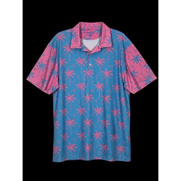 chubbies Other - Chubbies Electric Slide Performance Polo Men's XL Tropical Palm Trees Pink/Blue